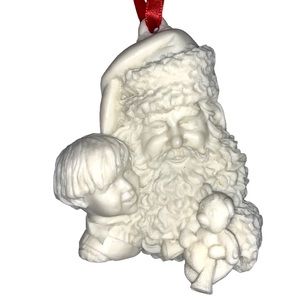 Vintage Mark Klaus White 3D Christmas Holiday Ornament Santa & boy 4260 10000